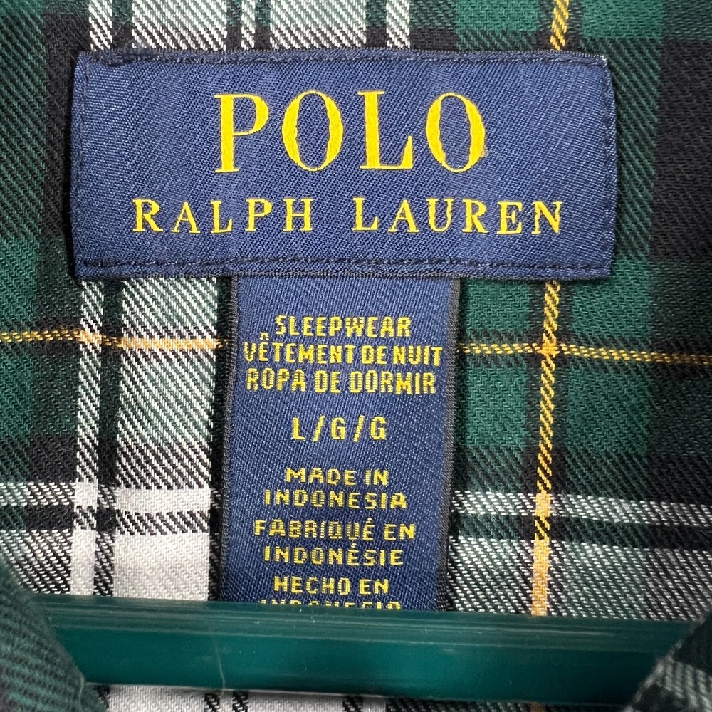 Polo Ralph Lauren Mens Sleep Shirt Large Green Plaid Long Sleeve Button Down - Picture 3 of 16